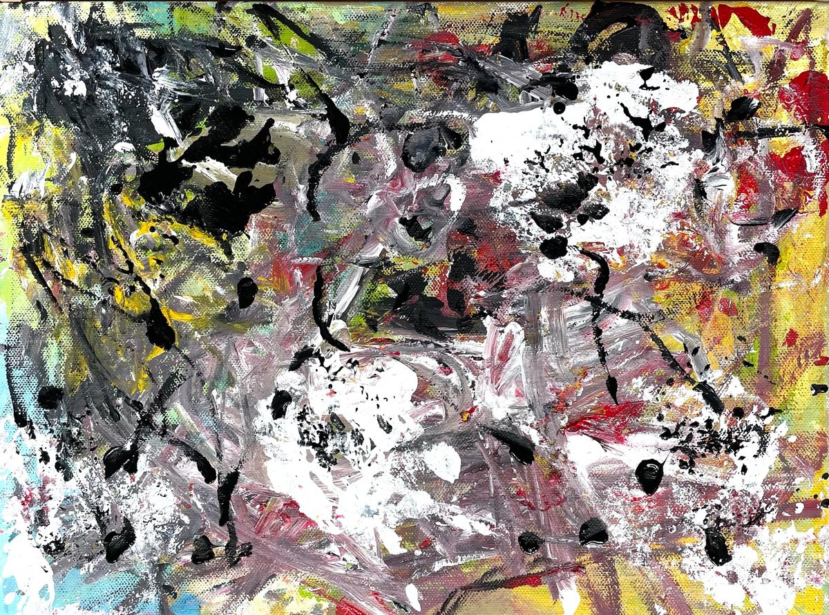 Expressive Abstract Acrylic Painting By Christel Haag, 16 X 12, Fuchsjagd, Original Artwork