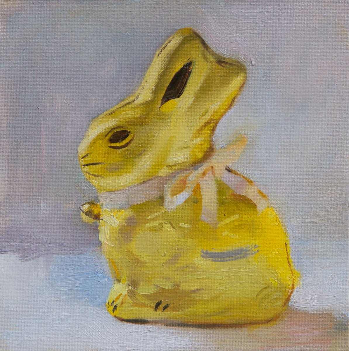Impressionistic Still Life Oil Painting By Anastasia Borodina, 8 X 8, Golden Bunny 2 - Original Oil Painting, Original Artwork