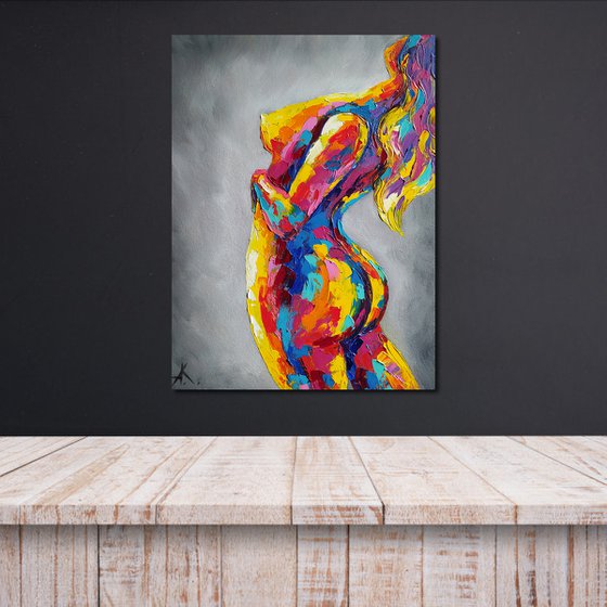 Flexure - woman body, nude, erotic, body, woman, oil painting, gift for him, gift for man, nu