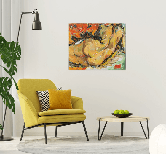 Nude - Lying Girl - Medium Size - Nude Art - Oil Painting - Interior Art