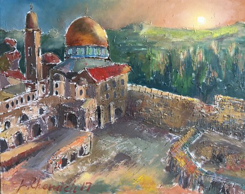 Original Israeli Landscapes painting Morning Painting Old sunrise painting of Jerusalem Painting 20" Contemporary Art Oil Paintings Israeli Art by Leo Khomich