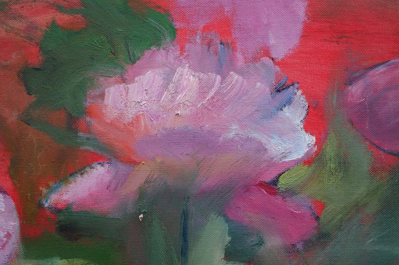 Peonies in red tones
