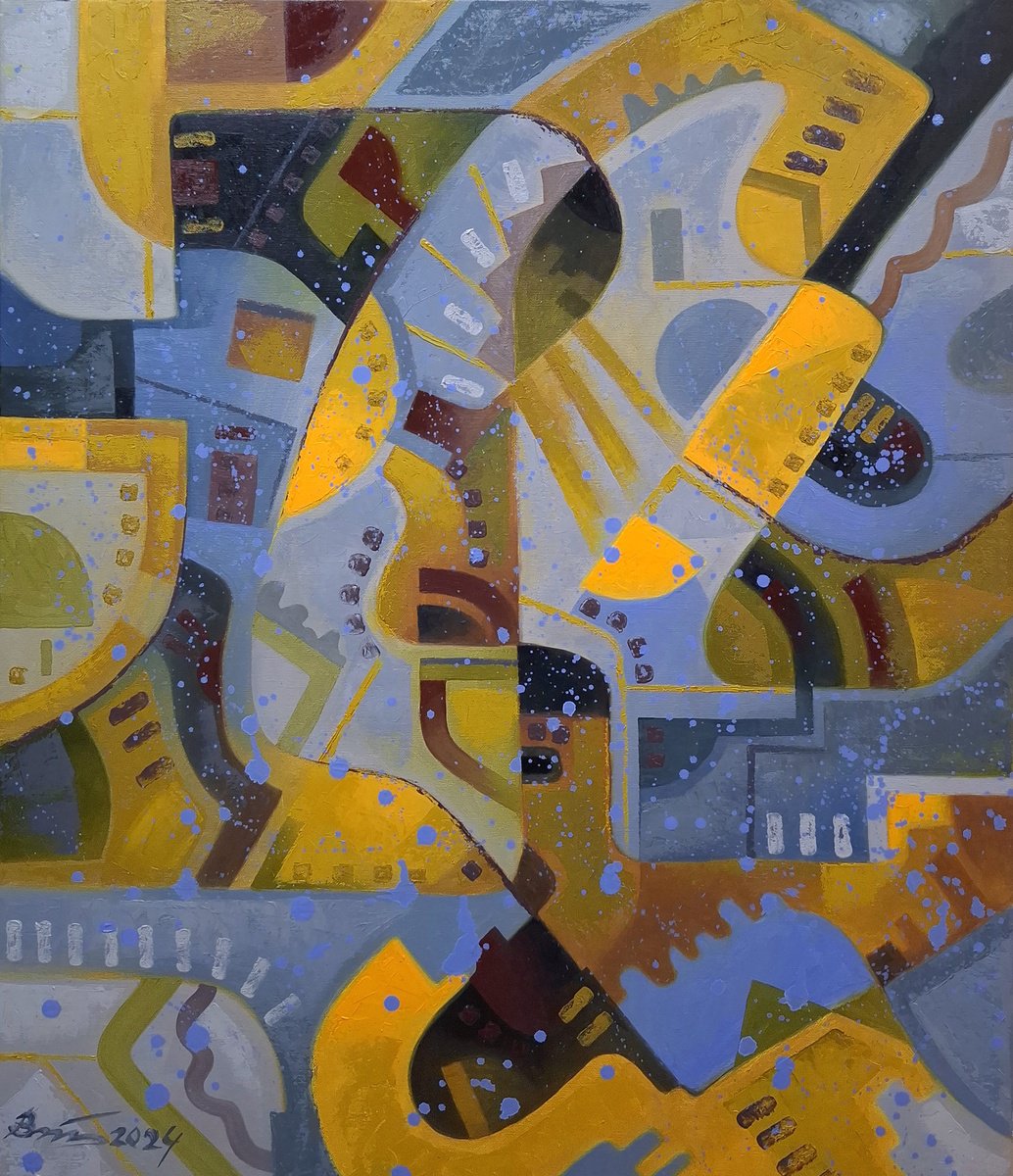 Abstract Oil Painting By Serhii Voichenko, 24 X 27", Stained Glass Autumn, Original Artwork