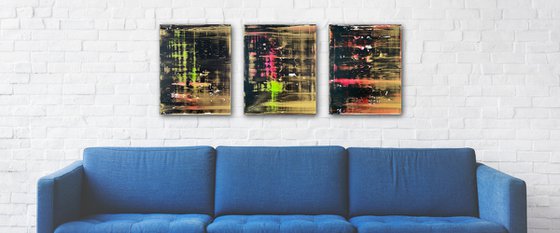 "The Night Life" - FREE USA SHIPPING + Save As A Series - Original PMS Abstract Triptych Acrylic Paintings On Canvas - 48" x 20"