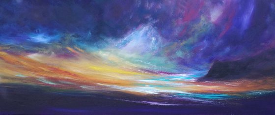 Reverie - Positive, Thoughts, Sunset, Stormy, Original Art, Seascape, Panoramic