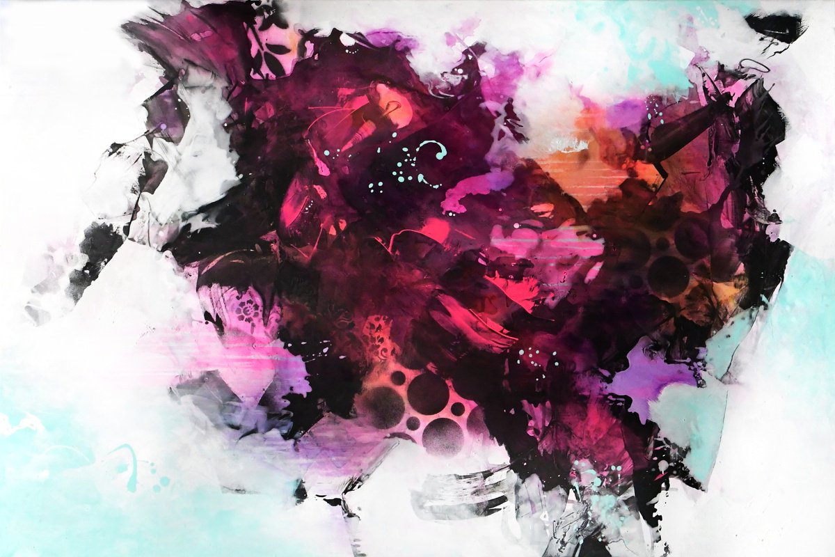 Abstract Acrylic Painting By Kirsten Handelmann, 59 X 39", Spilled Red Wine, Original Artwork