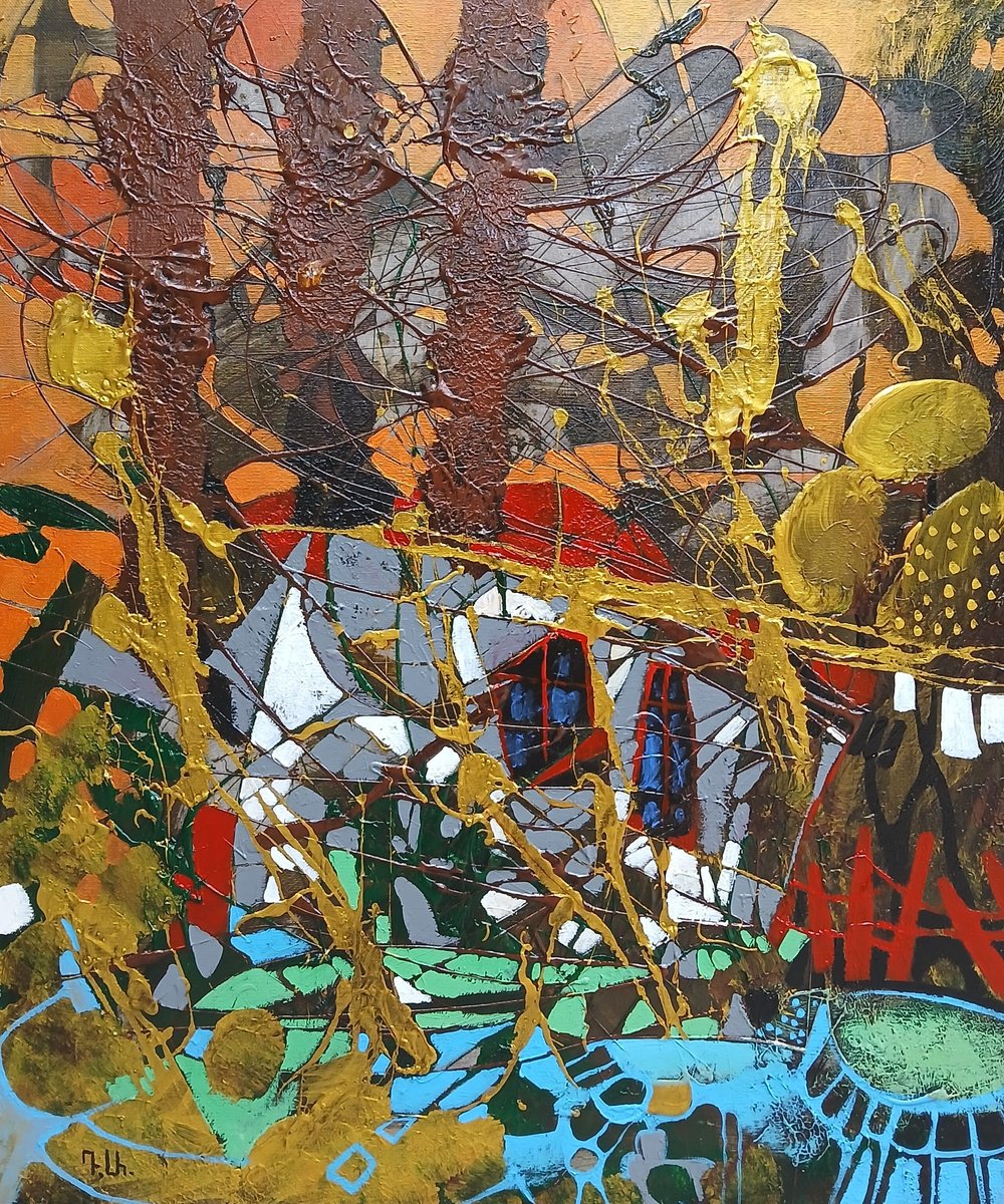 Abstract Landscape Acrylic Painting By Davit Arstamyan, 20 X 24, Fragments Of Hidden Home, Original Artwork