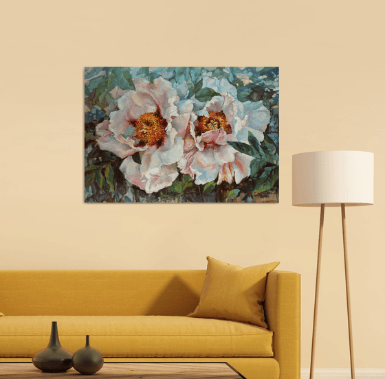 Two peonies. 100x70