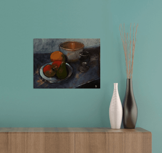 Still life with the old copper bowl