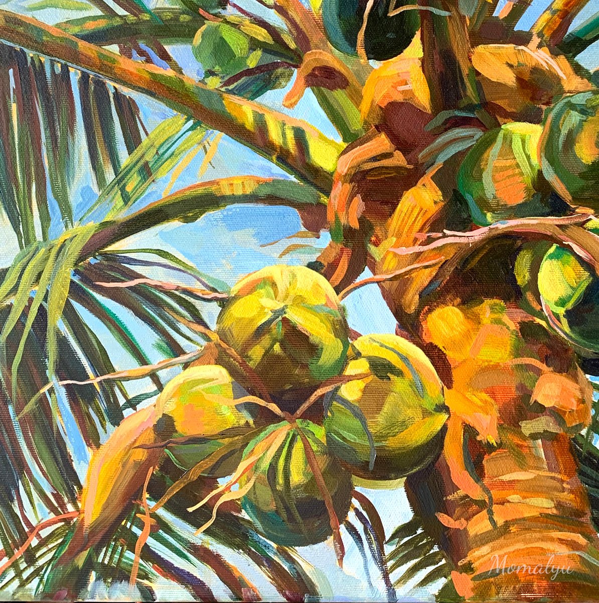 Impressionistic Giclee Print , Sunlit. Palm, Limited Print By Momalyu, 16 X 16, Artwork For Sale On Artfinder