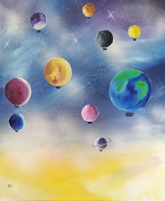 In the sky, original surreal painting, gift idea, bedroom art