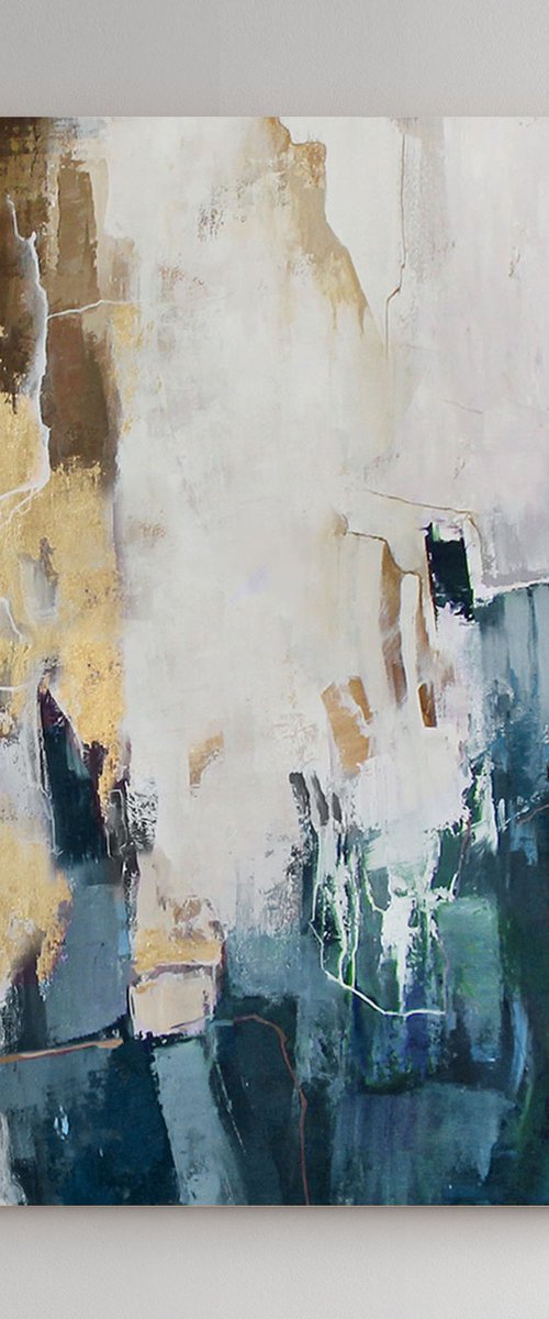 "Breeze 2" Teal gold gray abstract art by Yana Sagan
