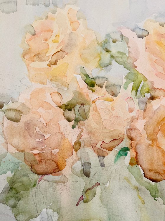 Bouquet of roses. Original watercolour painting. 2020