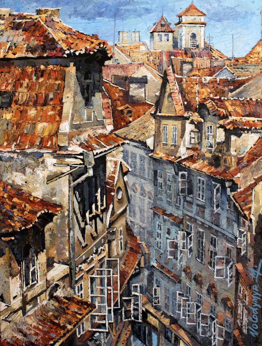 Impressionistic Cityscapes Oil Painting By Volodymyr Melnychuk, 24 X 31", Windows, Original Artwork