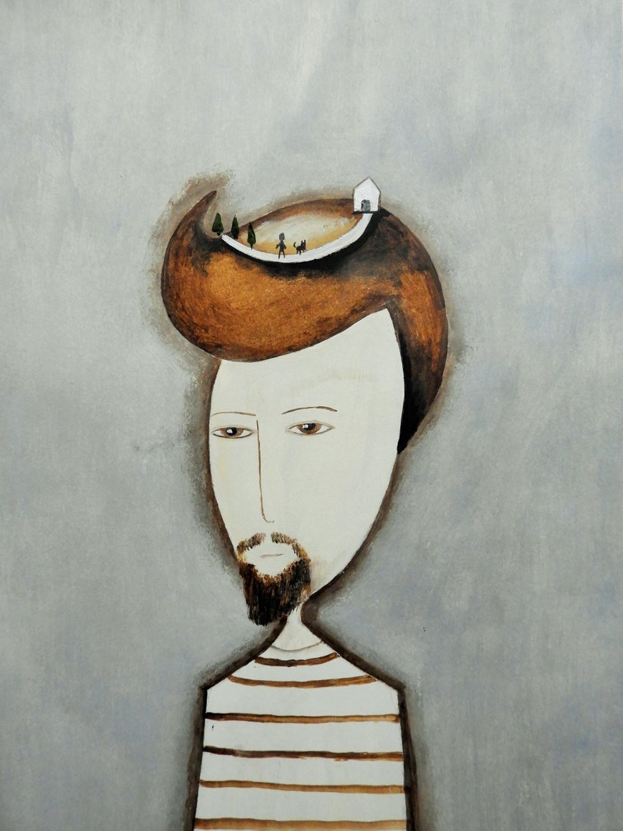 The bearded man - oil on paper by Silvia Beneforti
