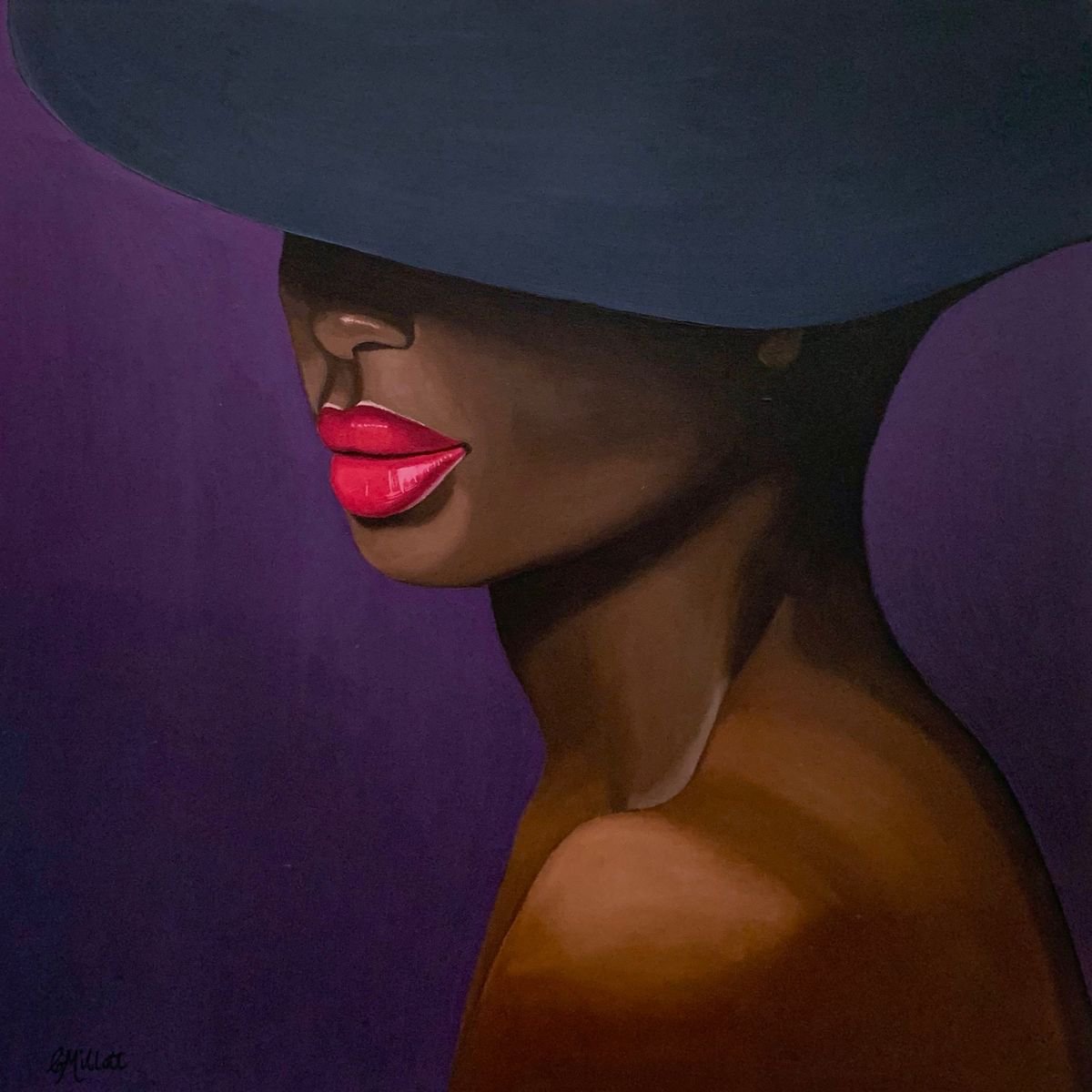 Photorealistic Portrait Oil Painting By Caroline Millott, 24 X 24, Beauty In A Hat, Original Artwork