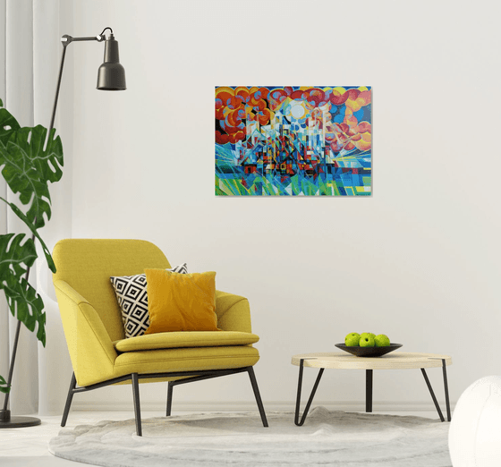 Sunny morning (100x70cm, cubism, oil painting)