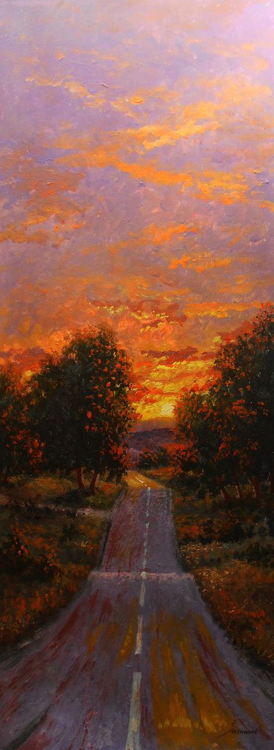 ROAD TOWARD THE SUN, oil on linen, SPECIAL PRICE, landscape, sunset  YOU CAN ORDER THE SAME PAINTING !