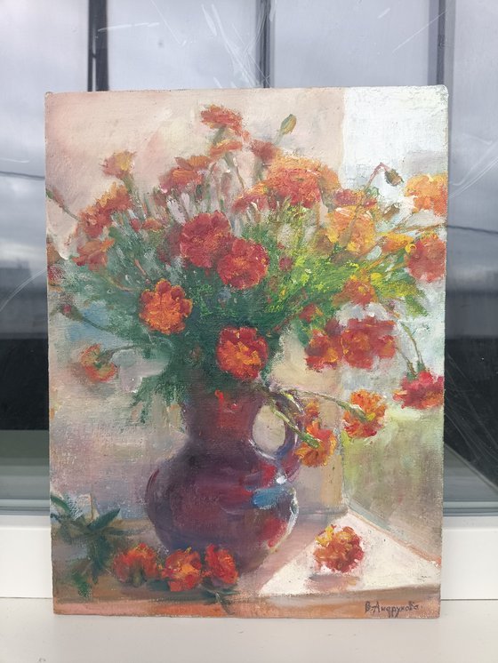 Marigolds in a vase