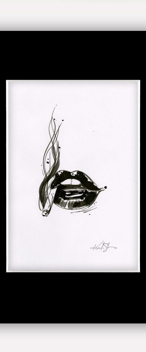 Sexy Lips 14 - Lips With Cigarette,Original Minimalist Ink Illustration by Kathy Morton Stanion by Kathy Morton Stanion