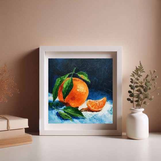 Tangerine Painting Fruit Original Art Orange Wall Art Citrus Small Artwork