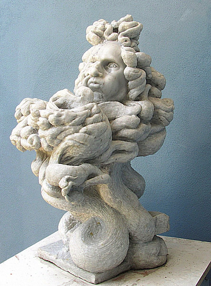 Portrait Stone Sculpture By Antonio Mele, 16 X 28, Vento, Original Artwork