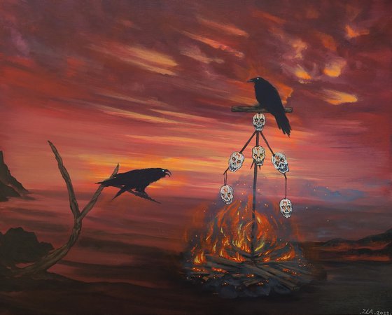 Revenge. Odin's ravens. Original acrylic painting by Zoe Adams.