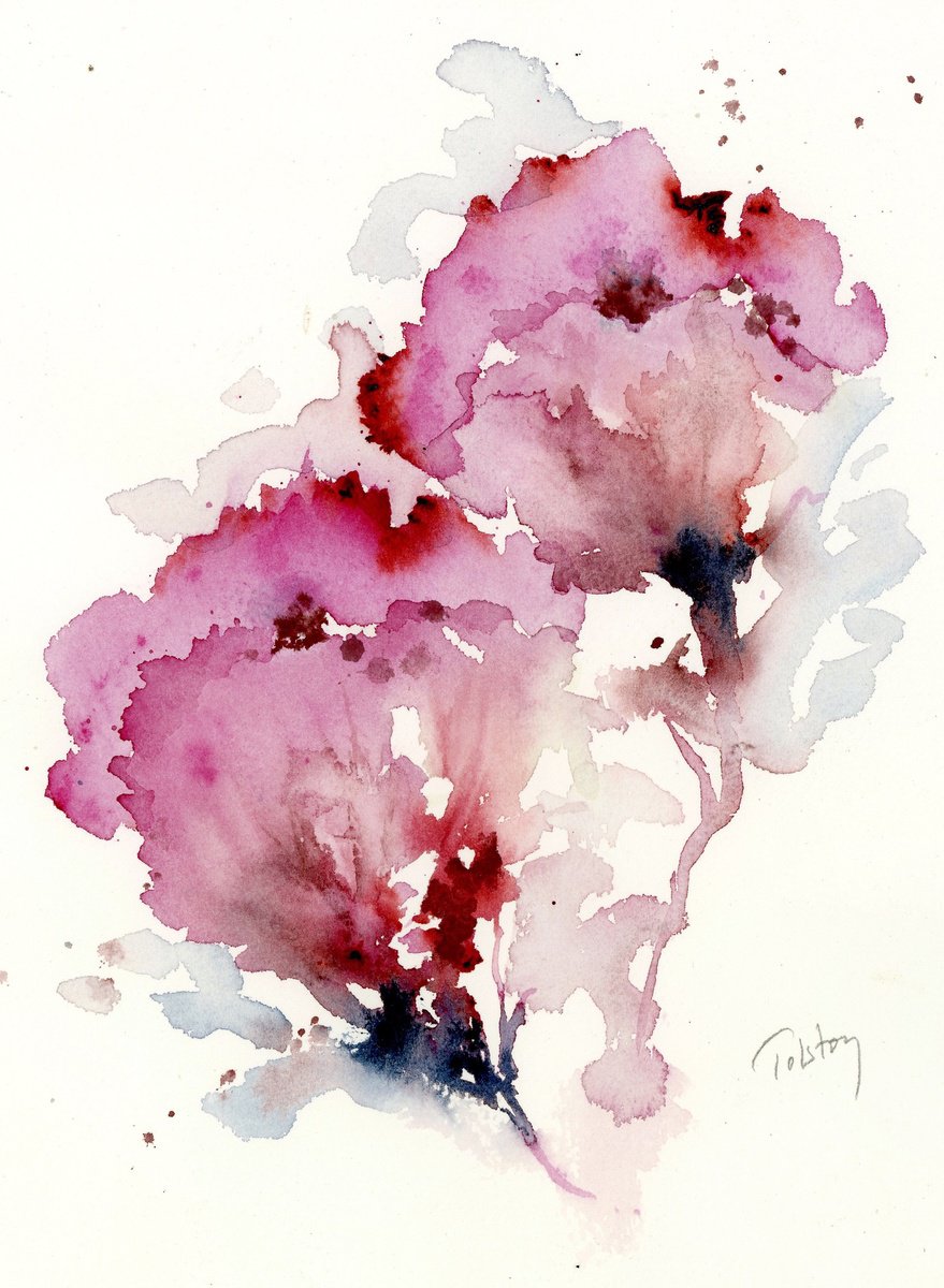 Impressionistic Botanical Watercolour By Alex Tolstoy, 8 X 12, Poppies, Original Artwork