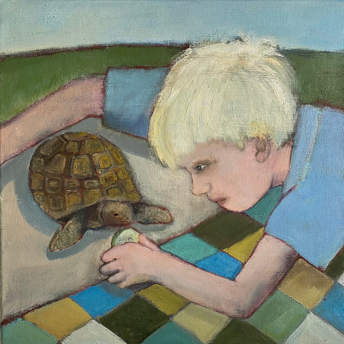 Boy Feeding His Tortoise by Nigel Sharman