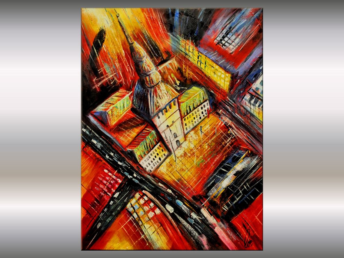 View over the Roofs - Abstract - Acrylic Painting - Canvas Art- Red Tones- Wall Art by Edelgard Schroer