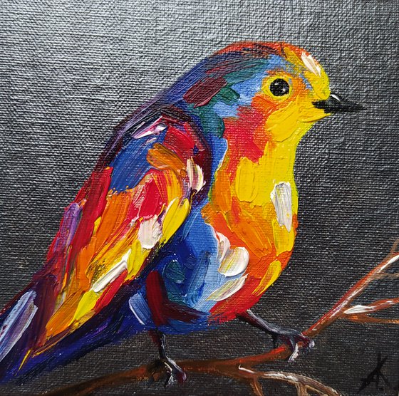 Small bird - oil painting, bird, parrots, birds oil painting, painting on canvas, gift, bird art, art bird, animals oil painting