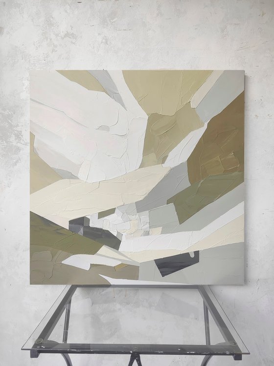"Aura 3" Beige olive green abstract art