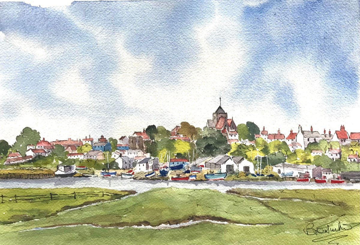 Rye In East Sussex From The Marshes Watercolour By Brian Tucker Artfinder