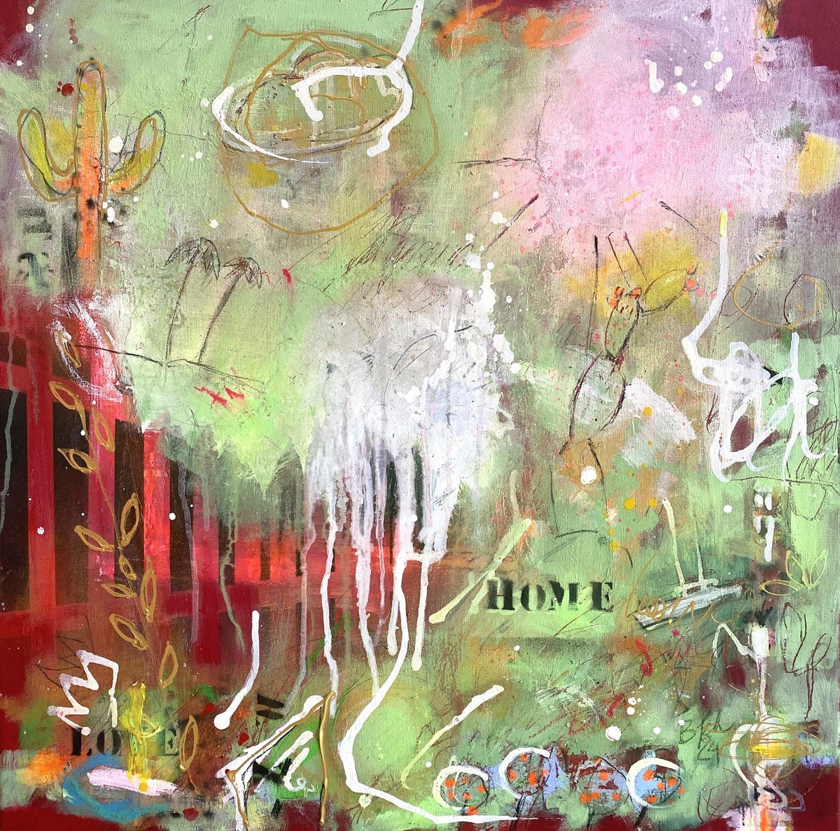 Organic Abstract Painting By Bea Schubert, 24 X 24, Home Is Love No.8, Original Artwork