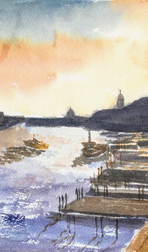 Afternoon light, Venice, an original watercolour painting by Julian Lovegrove Art