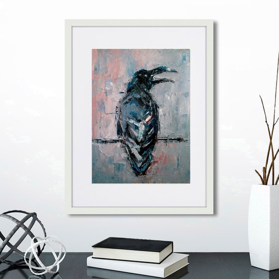 Raven Painting Bird Original Art Crow Artwork Animal Wall Art