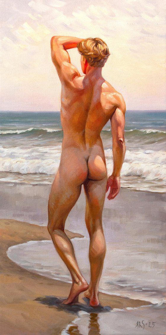 NUDE MAN BY THE SEA