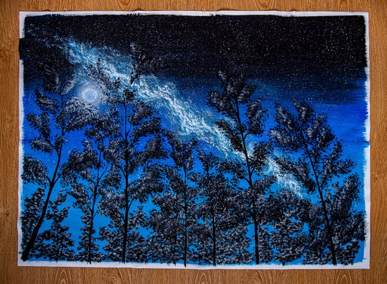Dark trees under the shining moon