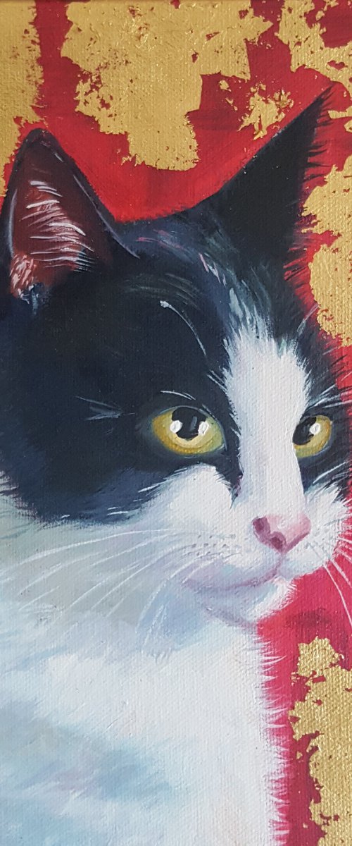 Tuxedo Cat painting by Mary Stubberfield