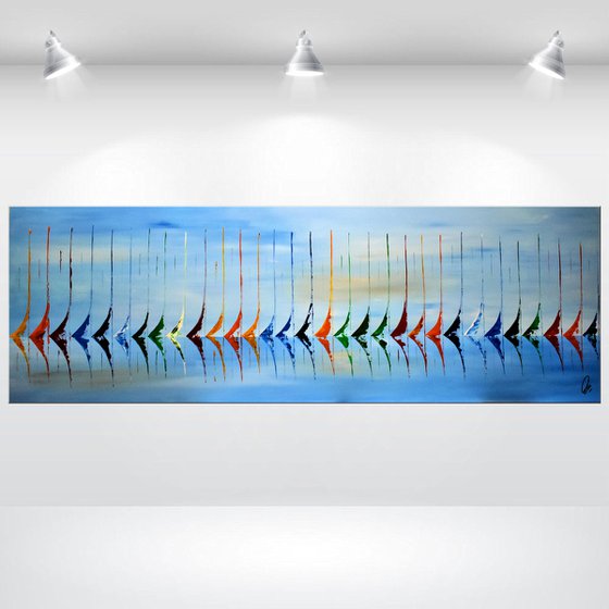 Big Blue Race- Abstract- Colourfull Sailboat Painting- Large Acrylic Art Canvas Wart Art Ready to hang