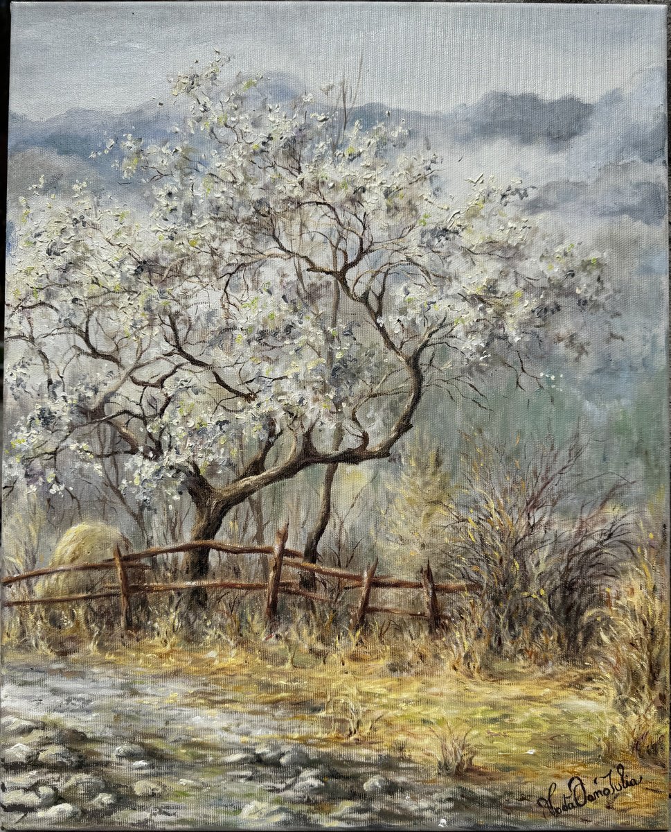 Photorealistic Landscape Oil Painting By Oana Voda, 16 X 20", Spring Mornings, Original Artwork