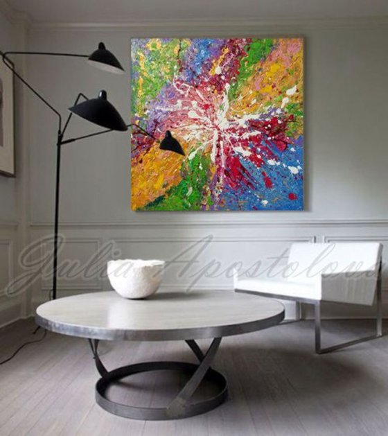 Original Contemporary Colorful Abstract Painting, Floral Abstract Art, Multicolored, Rainbow, Surreal Abstraction, Modern Painting, Rich Texture, Zen, Ready to Hang Canvas Art ''Blooming‬ Emotions''