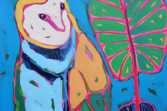 Owl and palm leaf