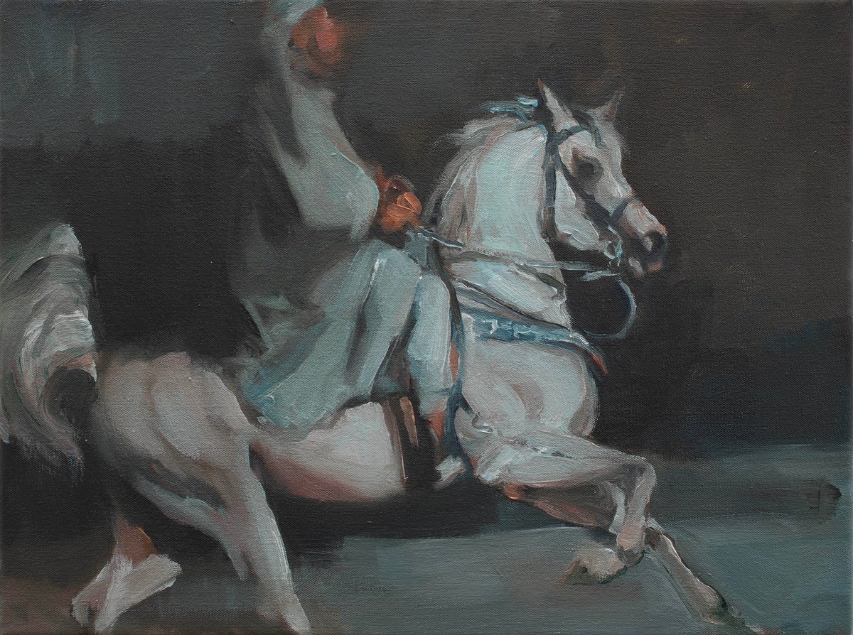 Expressive Animal Oil Painting By Zil Hoque, 16 X 12", Arabian Knight (Study), Original Artwork