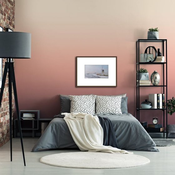 Dutch mills - winter landscape