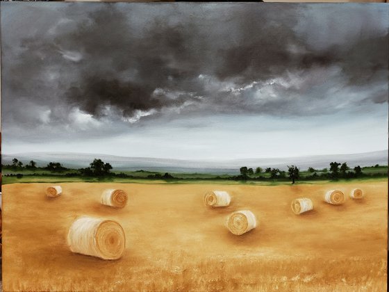 The end of the Harvest, Hay Bales on Field