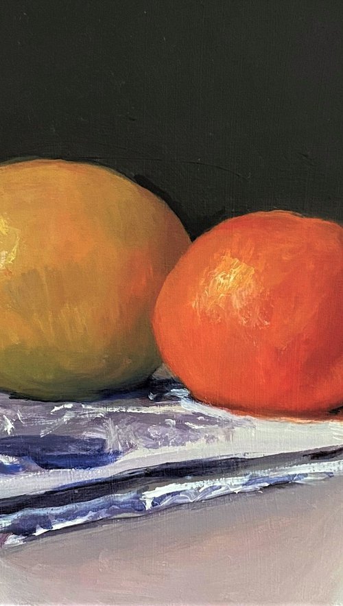 Lemon & Orange on Vintage Linen. by Jackie Smith