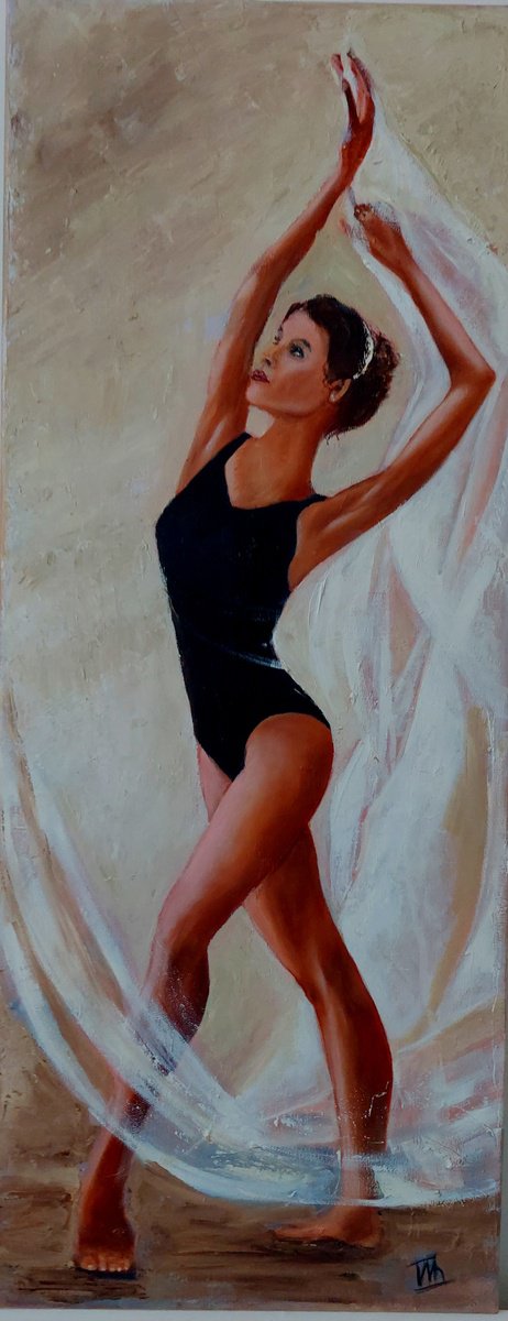 Expressive Portrait Oil Painting By Ira Whittaker, 12 X 30, Elegance In Motion, Original Artwork