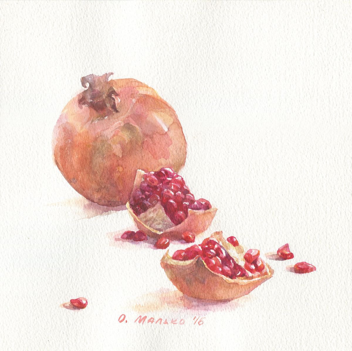 Garnet. Fruit still life Kitchen painting Bright watercolor by Olha Malko