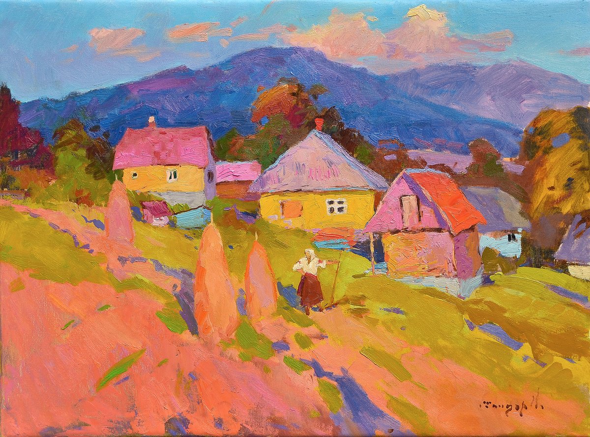 Impressionistic Landscape Oil Painting By Alexander Shandor, 31 X 24, July Twilight, Original Artwork